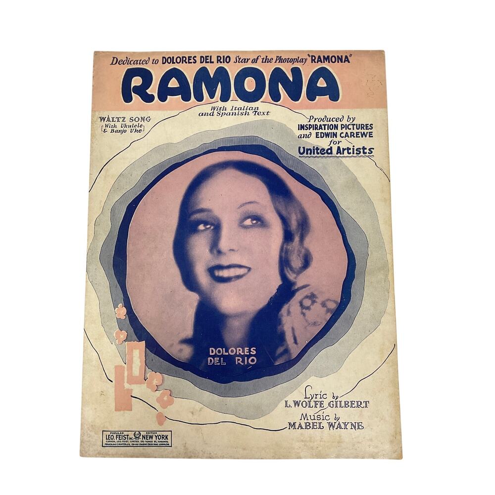 Ramona‎ Sheet Music Dolores Del Rio Edwin Carewe Gilbert Wayne Waltz